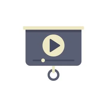 Projector screen displaying video content with play button and progress bar Stock Illustration