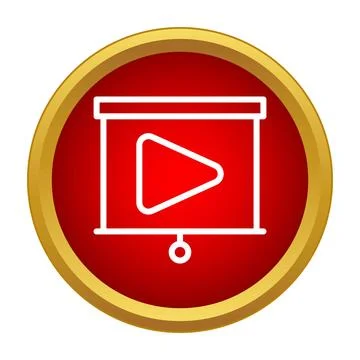 Projector screen icon showing video presentation play button Stock Illustration