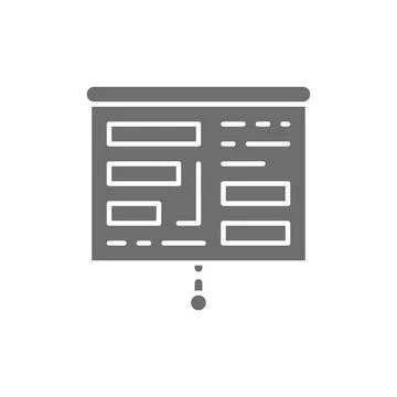 Projector screen with presentation, tables, charts grey icon. Stock Illustration