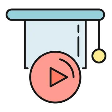 Projector screen showing online education video player icon Stock Illustration