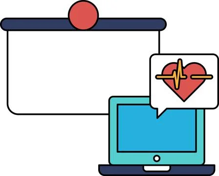 A projector screen is shown with a heart and a laptop Stock Illustration