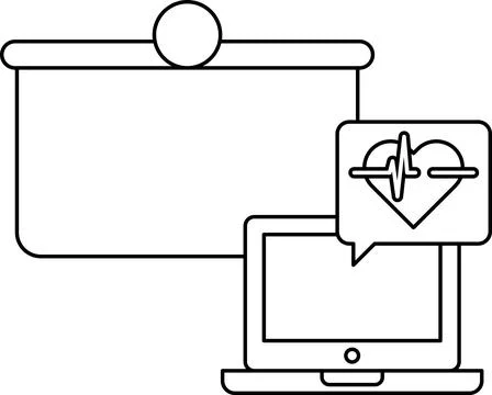 A projector screen is shown with a heart and a laptop Stock Illustration