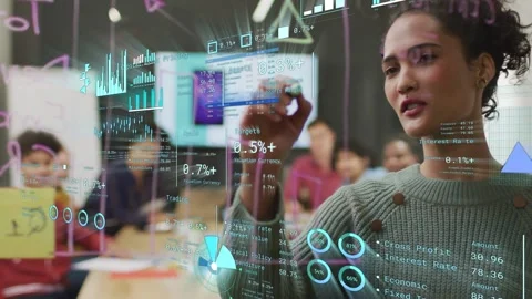Projector showing slide causing leader writing on glass while data overlay Stock Footage 333631732