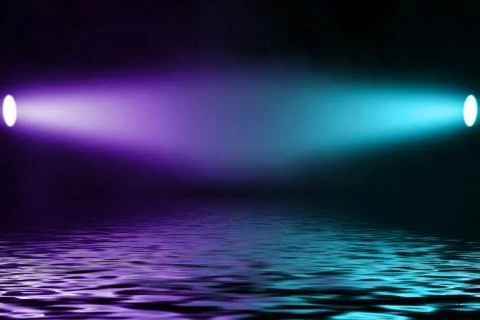 Projector spotlight with reflection in water. Isolated on black background. Stock Illustration