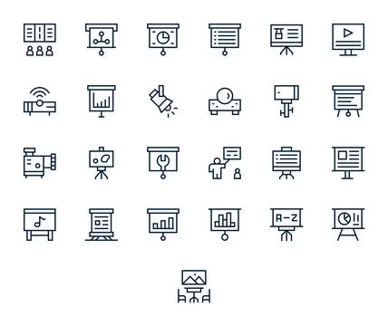Projector Vector Graphics featuring 25 Regular Line Editable 256x256 Designs 库存插图