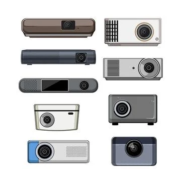 Projector video set cartoon vector illustration Stock Illustration