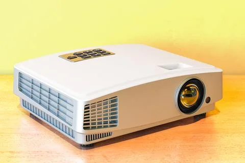 Projector on the wooden table. 3D rendering Stock Illustration