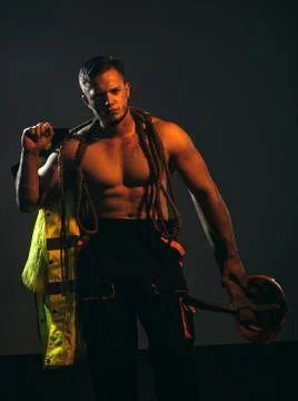 The projects are under construction. Construction worker. Hard worker with Foto stock