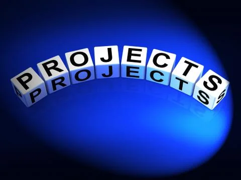 Projects dice represent ideas activities tasks and enterprises Stock Illustration