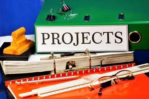 Projects-documents in the folder.Project-a plan for the creation of facilitie Stock Photos