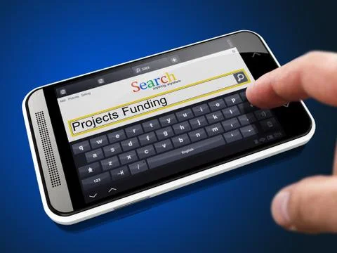 Projects Funding in Search String on Smartphone. Illustrazione stock