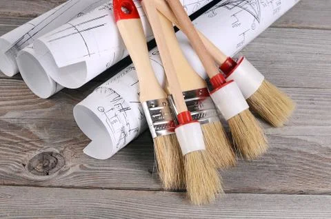 Projects of houses on the background Stock Photos