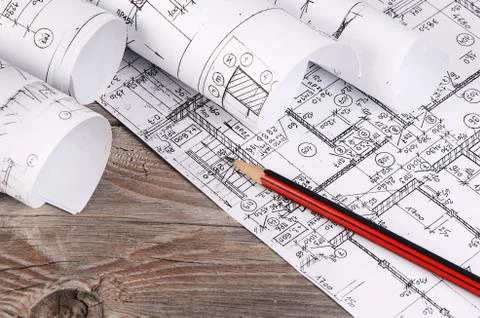 Projects of houses on the background Stock Photos