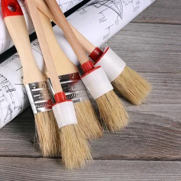 Projects of houses on the background Stock Photos