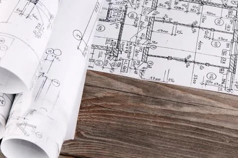 Projects of houses on the background Stock Photos