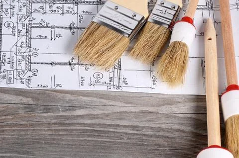 Projects of houses on the background Stock Photos