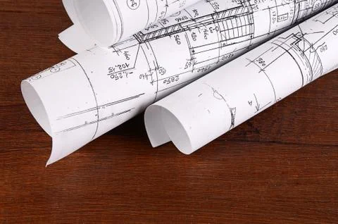 Projects of houses on the background Stock Photos