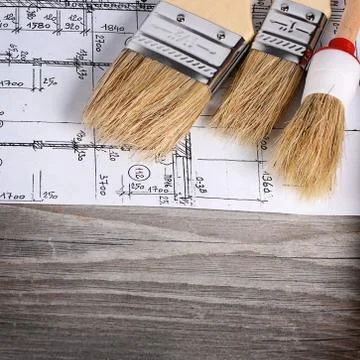 Projects of houses on the background Stock Photos