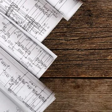 Projects of houses on wooden background Stock Photos