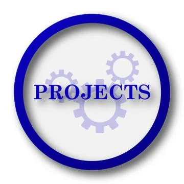 Projects icon. Blue internet button on white background.. Stock Illustration