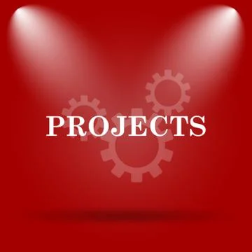 Projects icon. Flat icon on red background.. Illustrazione stock