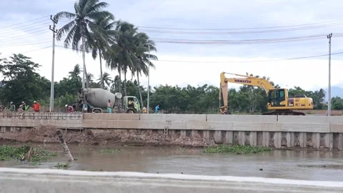 Projects of river widening and the construction Stock Footage 258926335