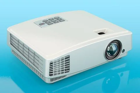 Projektor, 3D-Rendering auf blauem Hintergrund Projector, 3D rendering on ... Stock Photos