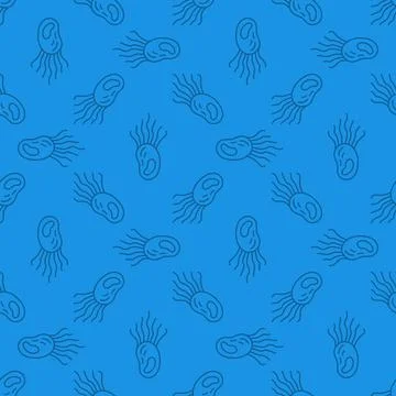 Prokaryote Microbe vector concept blue outline seamless pattern Stock Illustration