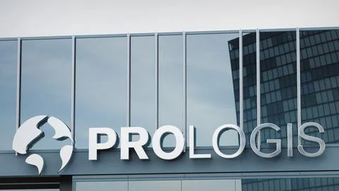 Prologis Stock data presented on the logo of the office facade editorial Stock Photos