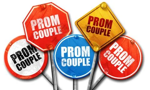 Prom couple, 3D rendering, street signs Ilustração Stock