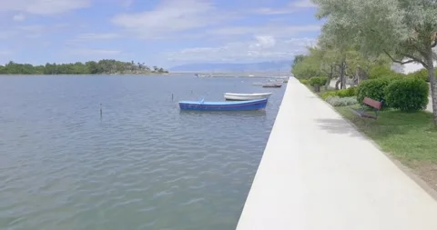 Promenade and boats on the coast of Nin Stock Footage 133768853