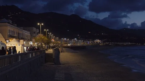 Promenade by the beach in Cefalu Stock Footage 88520047
