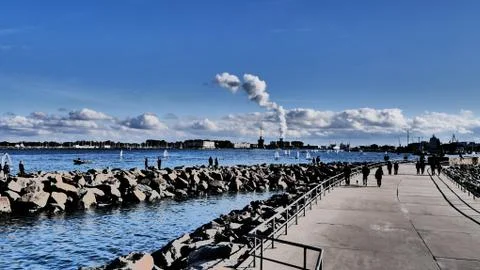 Promenade at the harbour Stock Photos