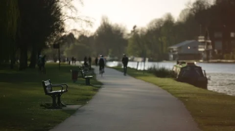 Promenade by the river, Reading, England Stock Footage 62490257
