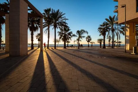 Promenade at sunset with deep shadows Photos