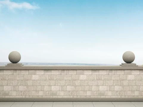 Promenade with view to the sea, 3D Rendering Stock Illustration