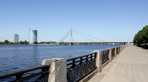 Promenade with views of the bridge Stock Footage 35257698