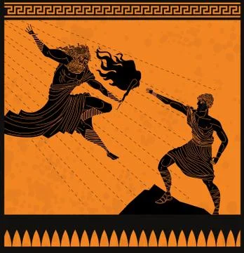 Prometheus giving fire to humans Stock Illustration