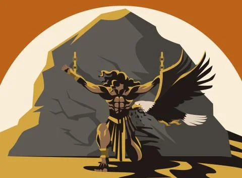 Prometheus punishment eaten by an eagle Stock Illustration