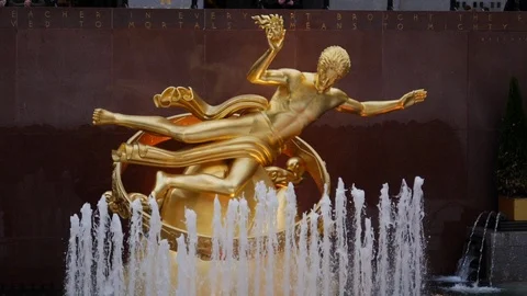 Prometheus Statue at Rockefeller Center Stock Footage