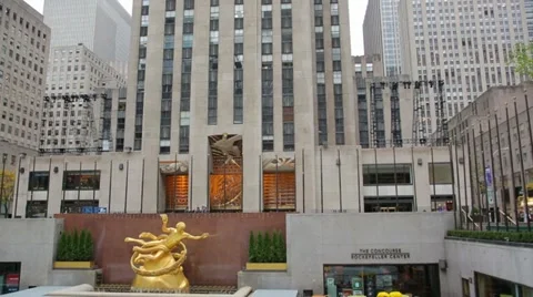 Prometheus Statue Rockefeller Center Pan Down From Sky Stock-Footage 12416630