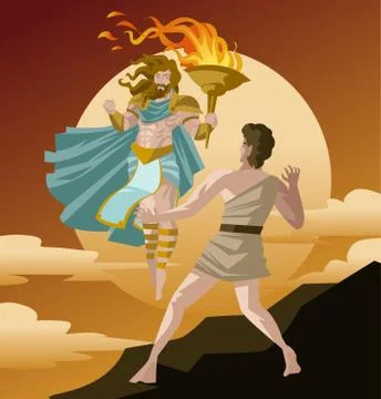Prometheus stealing the fire flame from gods Ilustración de archivo