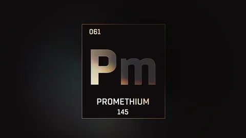 Promethium as Element 61 of the Periodic Table 3D animation on grey background Video stock 119759563