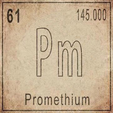 Promethium Element Card from Periodic Table on Vintage Old Paper Stock Illustration