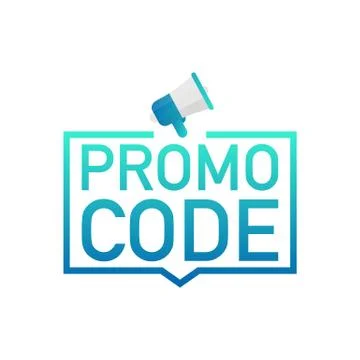 Promo code. Badge, mark on megaphone. Flat vector illustrations on white back Stock Illustration