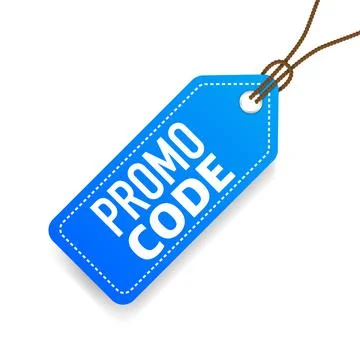 Promo code blue price tag. Blue label. Vector illustration. Illustrazione stock