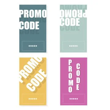 Promo code, coupon. Flat vector set of cards design on white background. Illustrazione stock