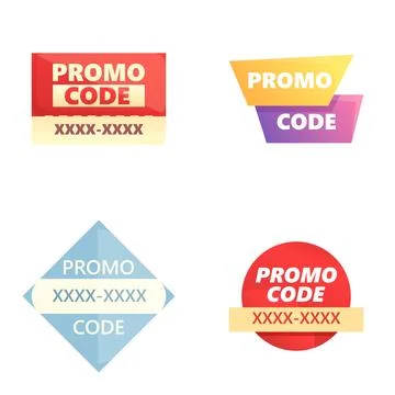 Promo code icons set cartoon vector. Colorful coupon template for big sale Stock Illustration
