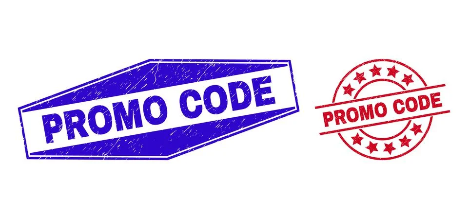 PROMO CODE Unclean Stamp Seals in Circle and Hexagon Forms Stock Illustration
