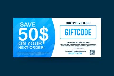 Promo code. Vector Gift Voucher with Coupon Code. Premium eGift Card Backgrou Stock Illustration